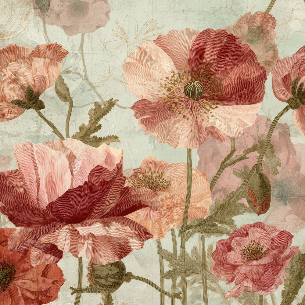Vintage Poppy Overlay Digital Paper Pack (DDD008681)