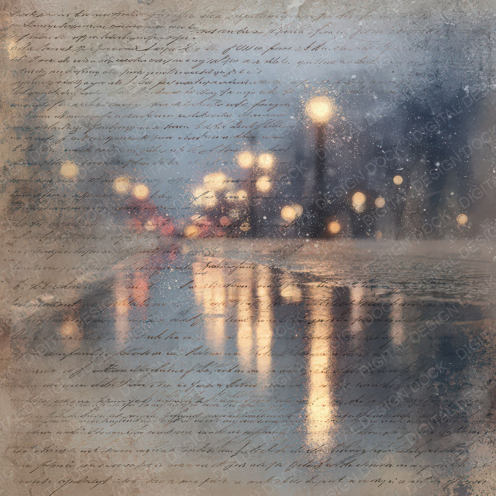 Vintage Rainy Street Reflection Scene Digital Paper Pack (DDD012198)