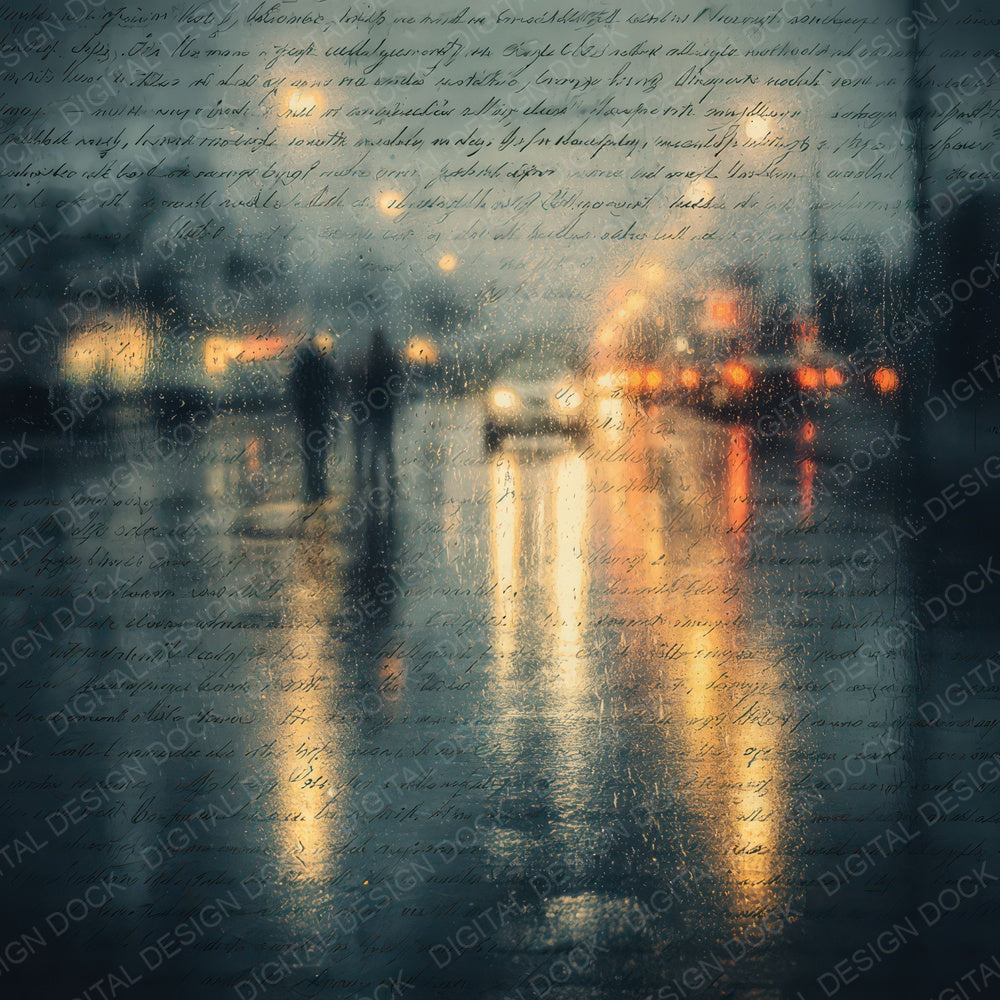 Vintage Rainy Street Reflection Scene Digital Paper Pack (DDD012198)
