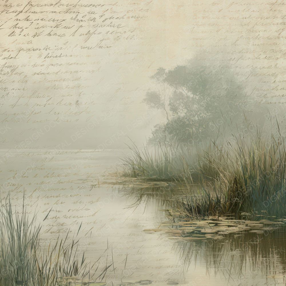 Vintage Riverbank Reed Scene Digital Paper Pack (DDD012200)
