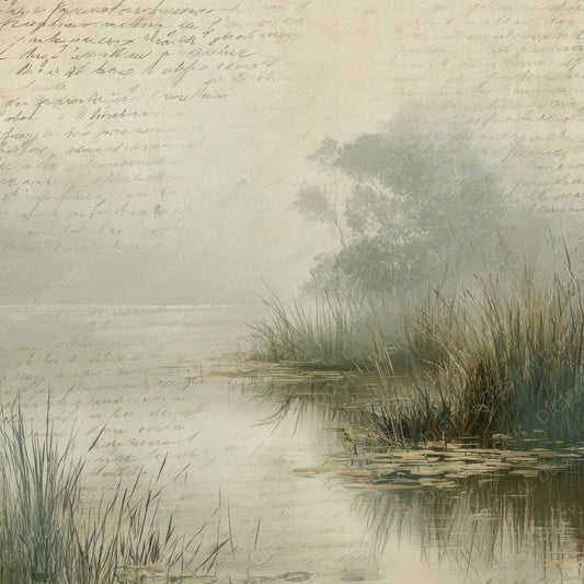 Vintage Riverbank Reed Scene Digital Paper Pack (DDD012200)