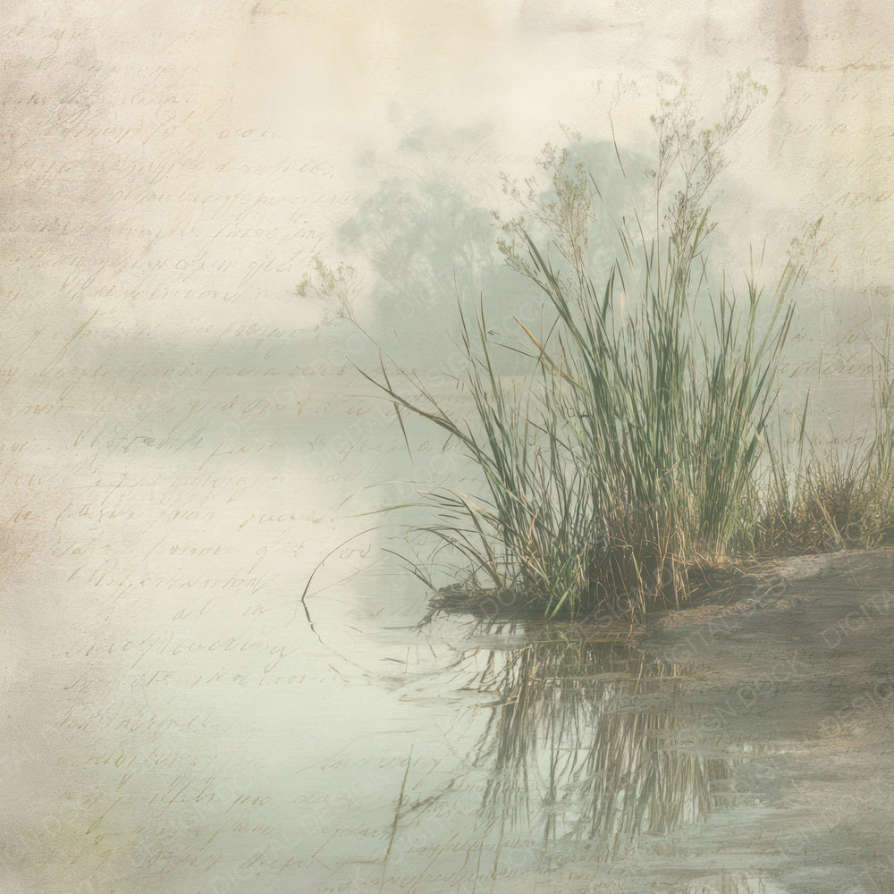 Vintage Riverbank Reed Scene Digital Paper Pack (DDD012200)