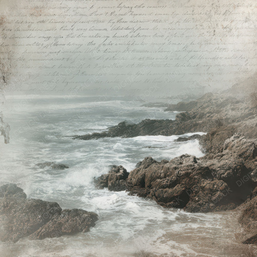 Vintage Rocky Coastline Scene Digital Paper Pack (DDD012201)