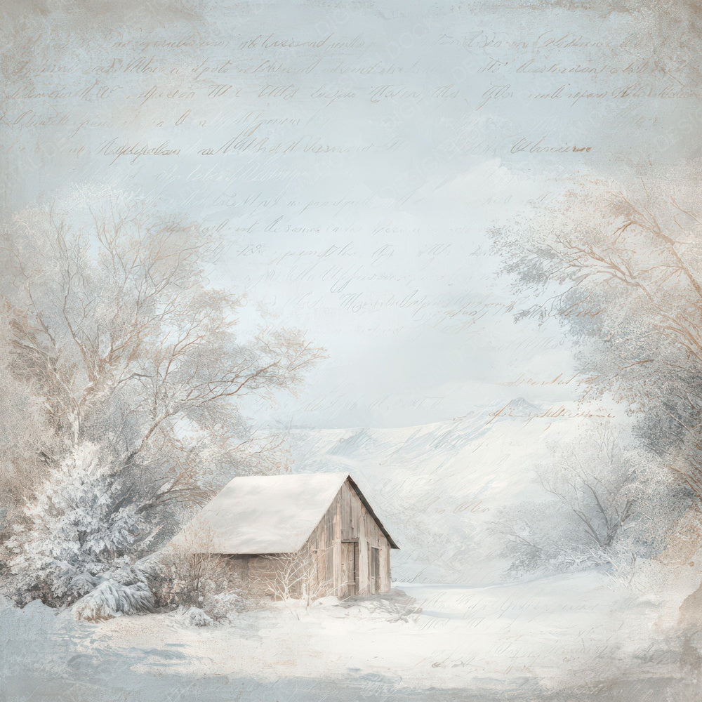 Vintage Snow Cabin Scene Digital Paper Pack (DDD012222)