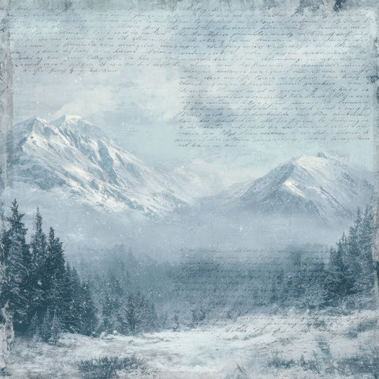 Vintage Snow Mountain Scene Digital Paper Pack (DDD008885)