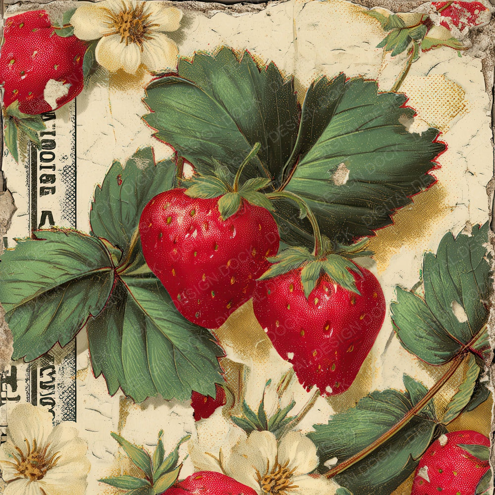 Vintage Strawberry Label Digital Paper Pack (DDD008683)