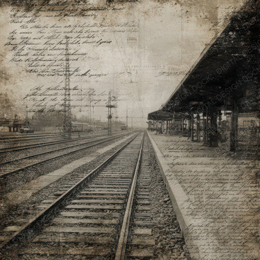Vintage Train Station Script Digital Paper Pack (DDD008847)