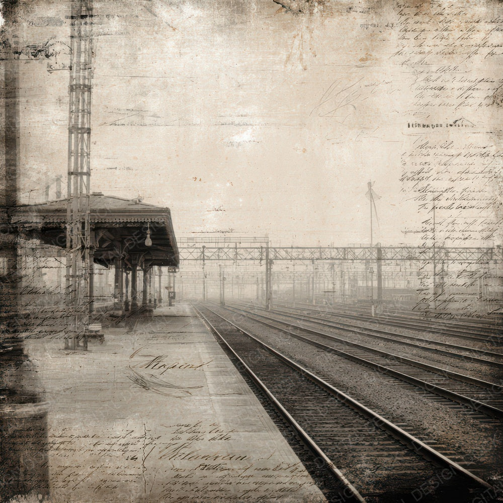 Vintage Train Station Script Digital Paper Pack (DDD008847)