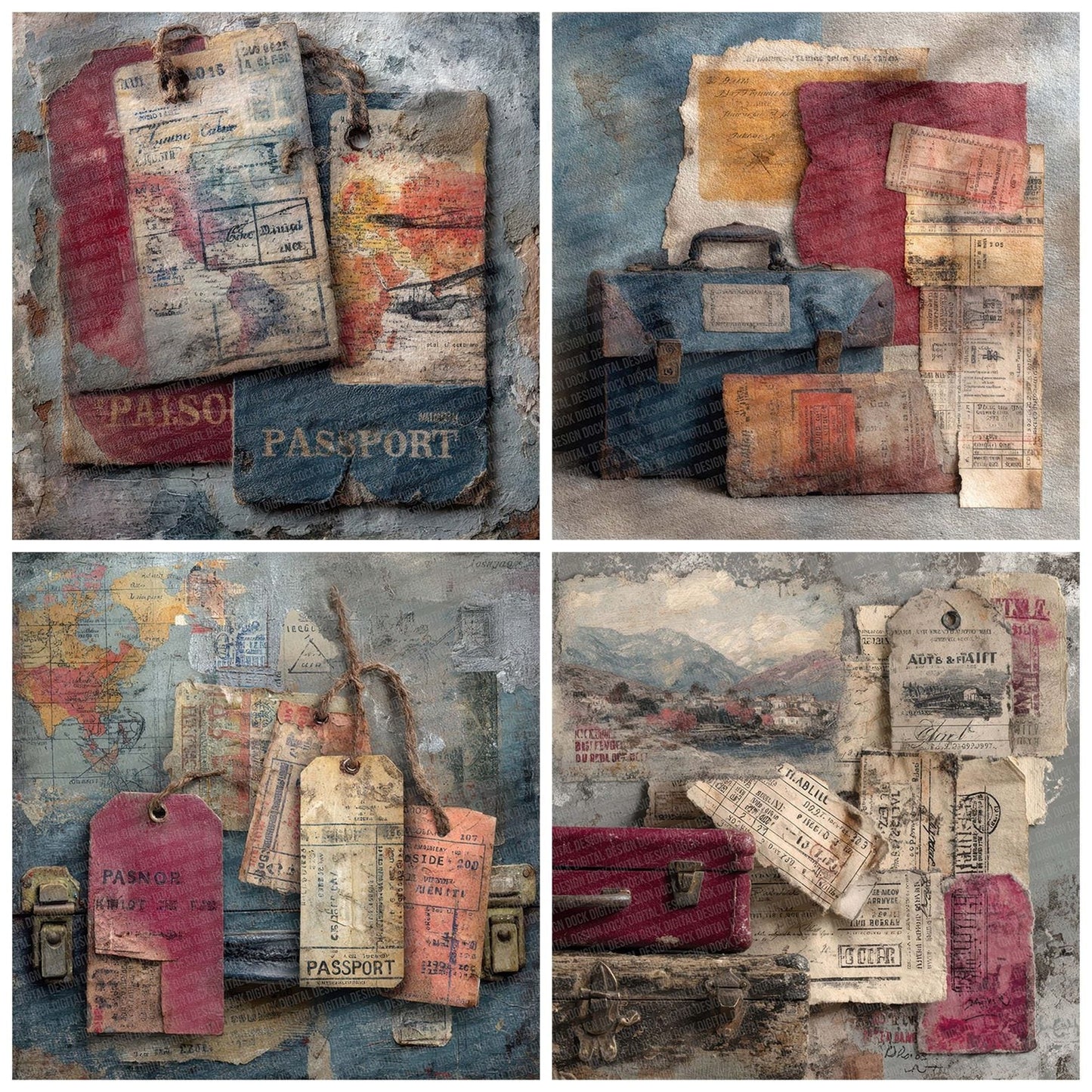 Vintage Travel Layers Digital Paper Pack (DDD004316)