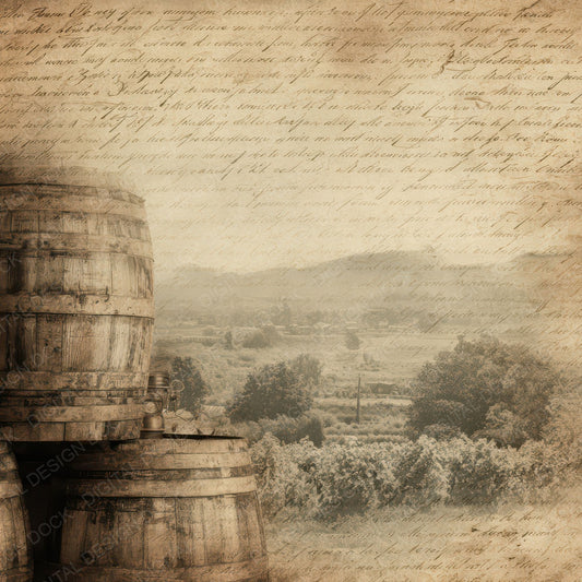 Vintage Vineyard Barrel Scene Digital Paper Pack (DDD012244)