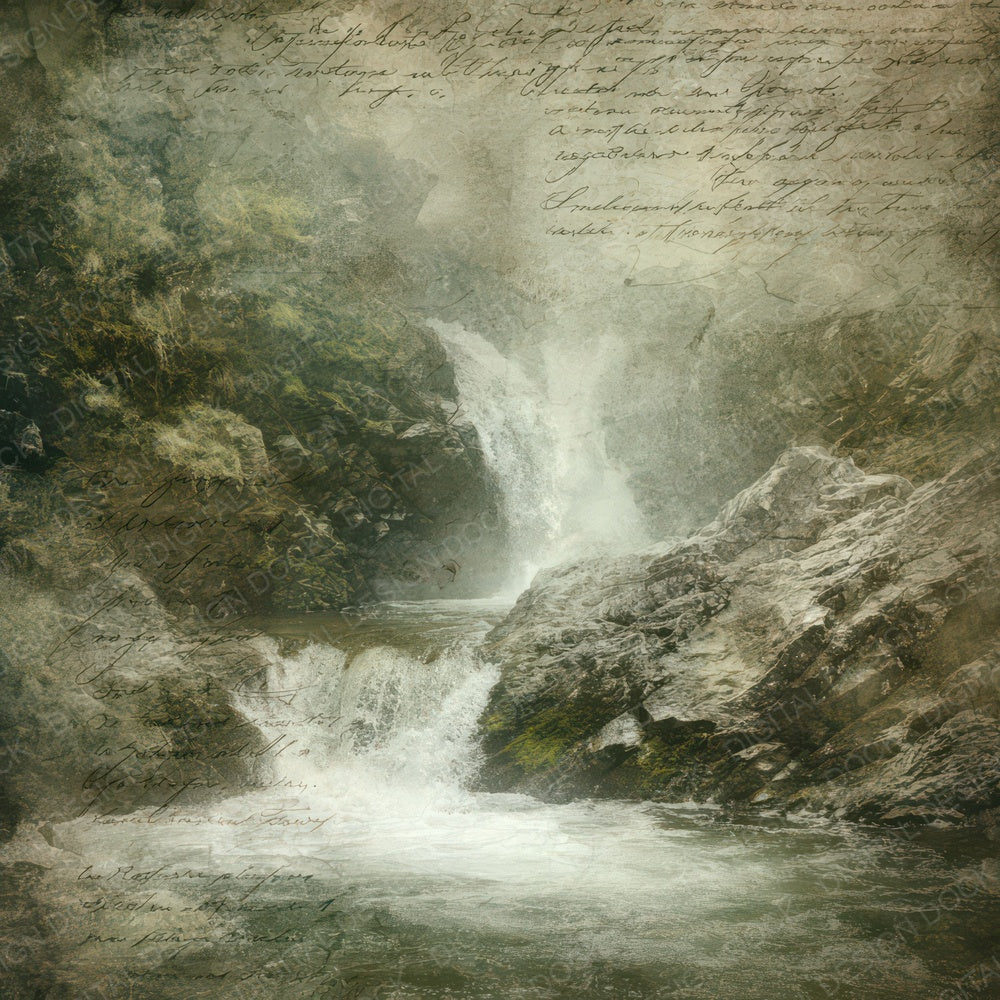 Vintage Waterfall Gorge Scene Digital Paper Pack (DDD012224)