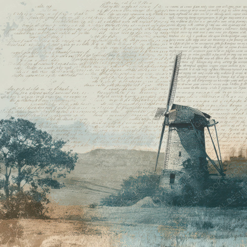 Vintage Windmill Countryside Scene Digital Paper Pack (DDD012204)