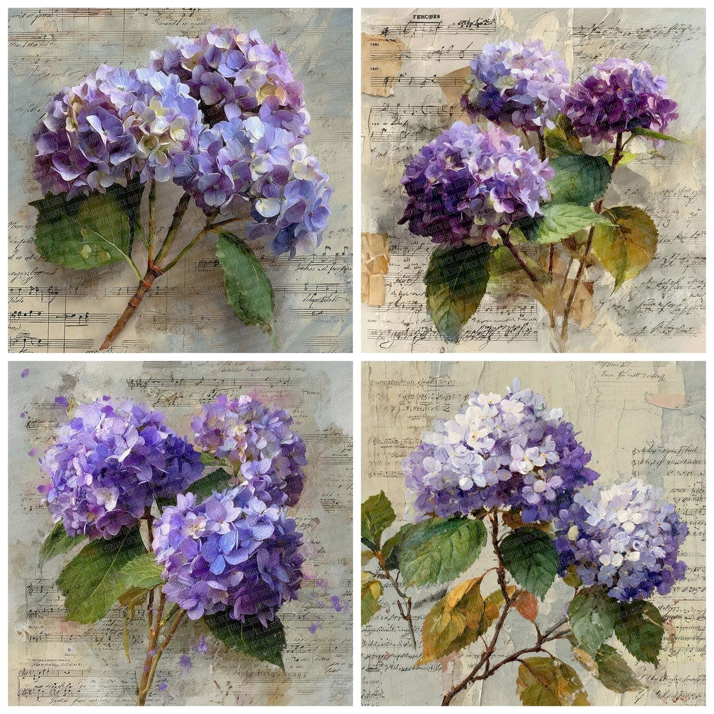 Violet Hydrangea Notes Digital Paper Pack (DDD007745)