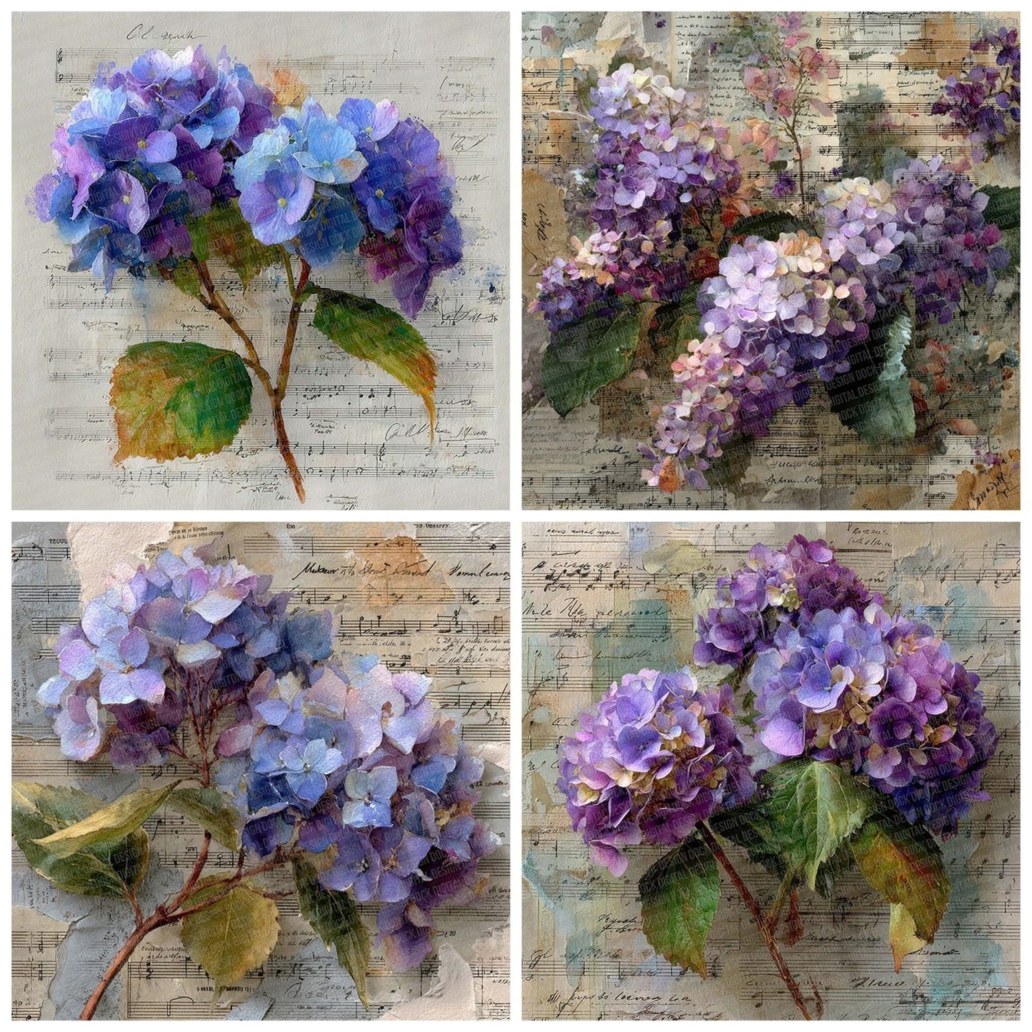 Violet Hydrangea Notes Digital Paper Pack (DDD007745)