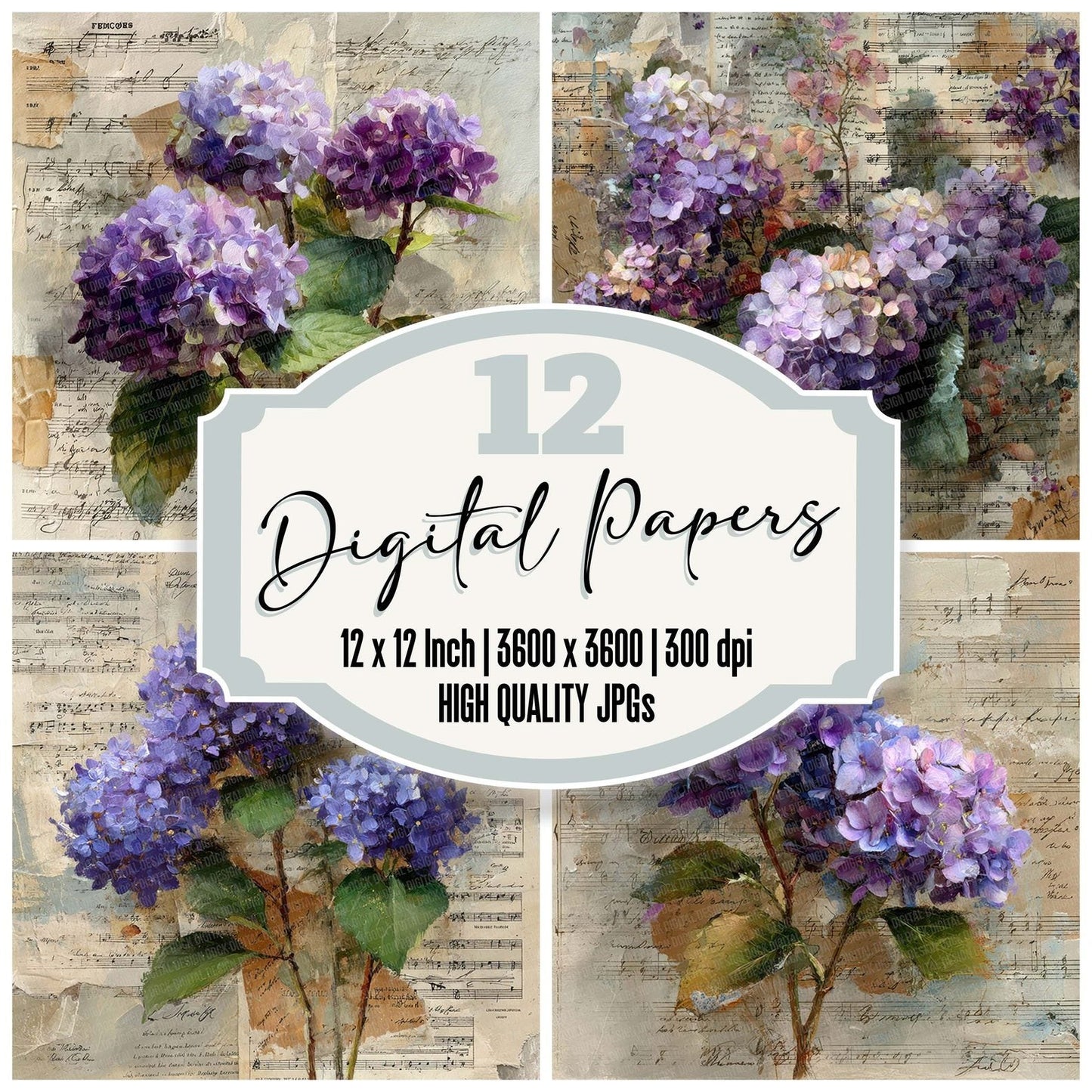 Violet Hydrangea Notes Digital Paper Pack (DDD007745)