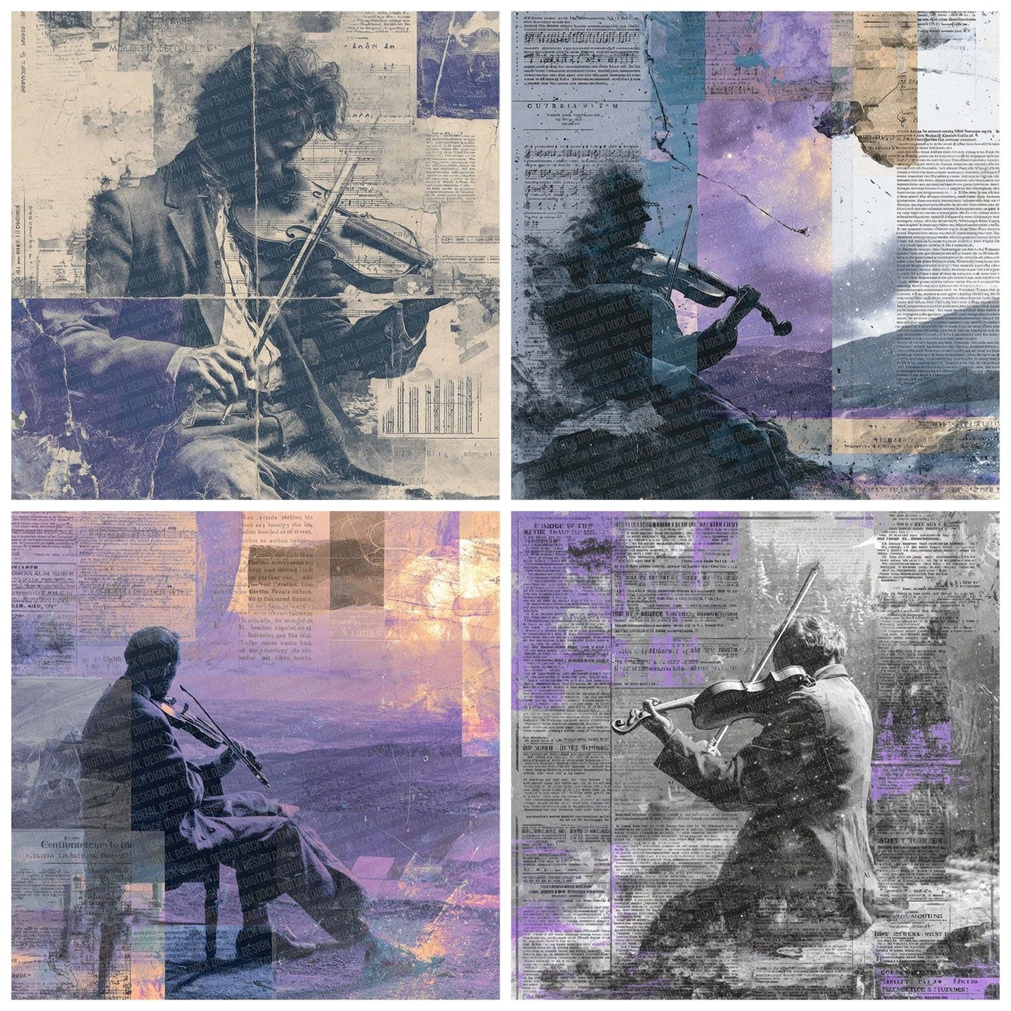 Violin Star Collage Digital Paper Pack (DDD004326)
