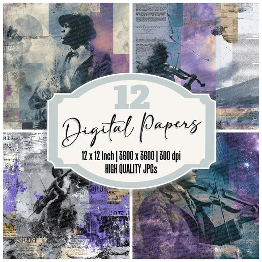 Violin Star Collage Digital Paper Pack (DDD004326)