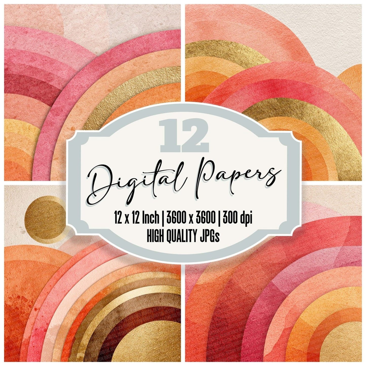 Warm Tone Watercolour Rainbow Digital Paper Pack (DDD004355)