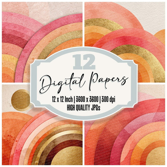 Warm Tone Watercolour Rainbow Digital Paper Pack (DDD004355)
