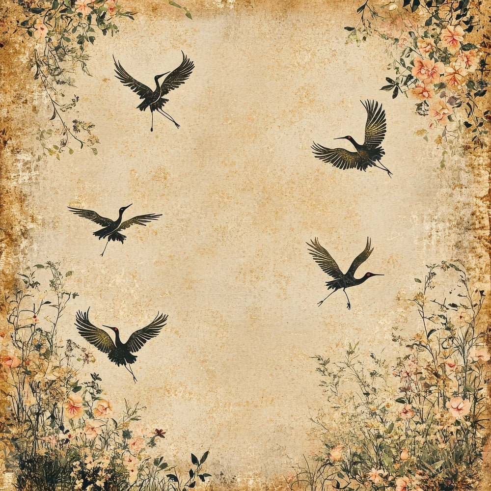 Washi Crane Collage Digital Paper Pack (DDD004365)