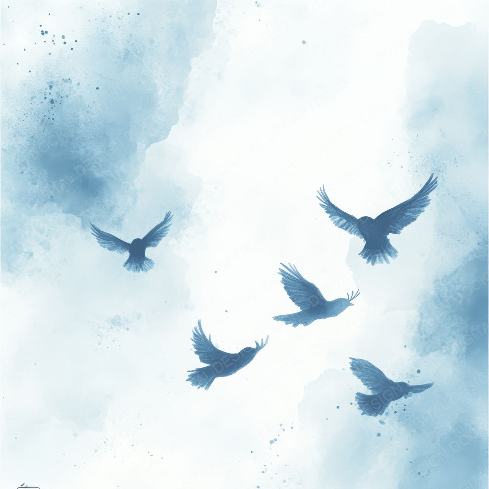Watercolor Bird Cloud Digital Paper Pack (DDD004368)