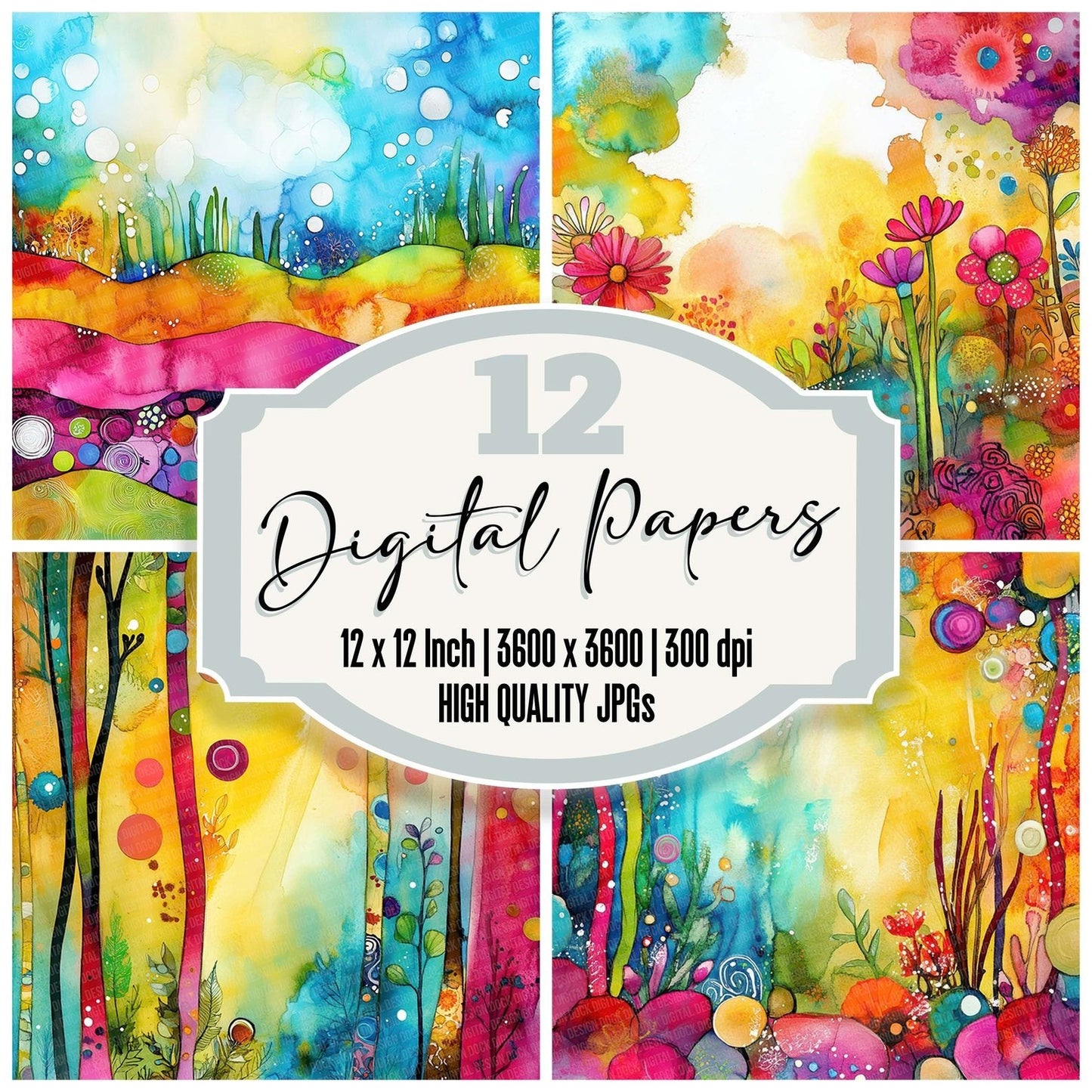 Watercolour Wash Floral Digital Paper Pack (DDD004375)