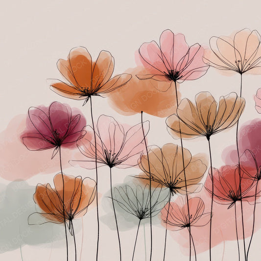 Waterercolour Clean Line Floral Background Digital Paper Pack (DDD007866)