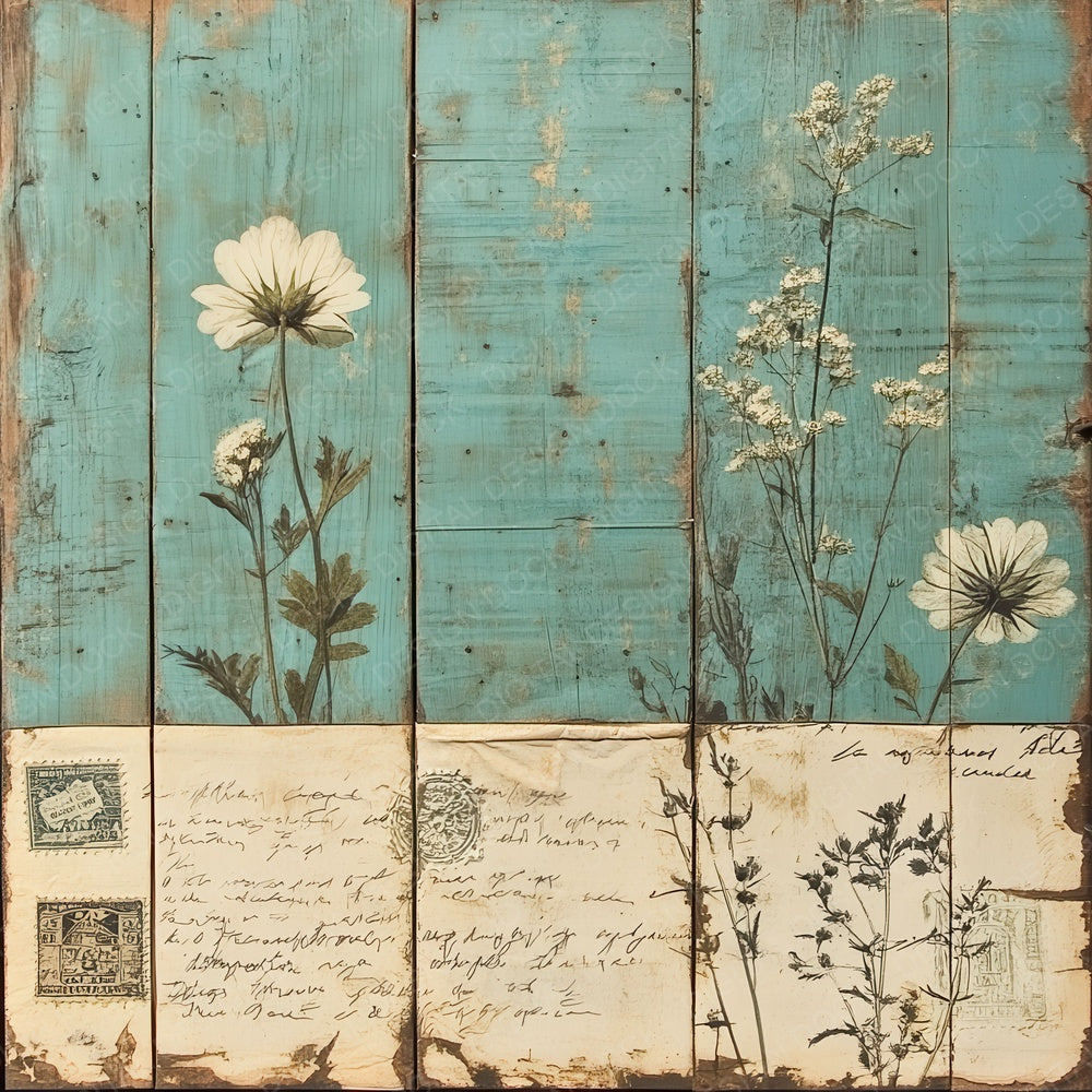 Weathered Teal Bloom Digital Paper Pack (DDD004389)