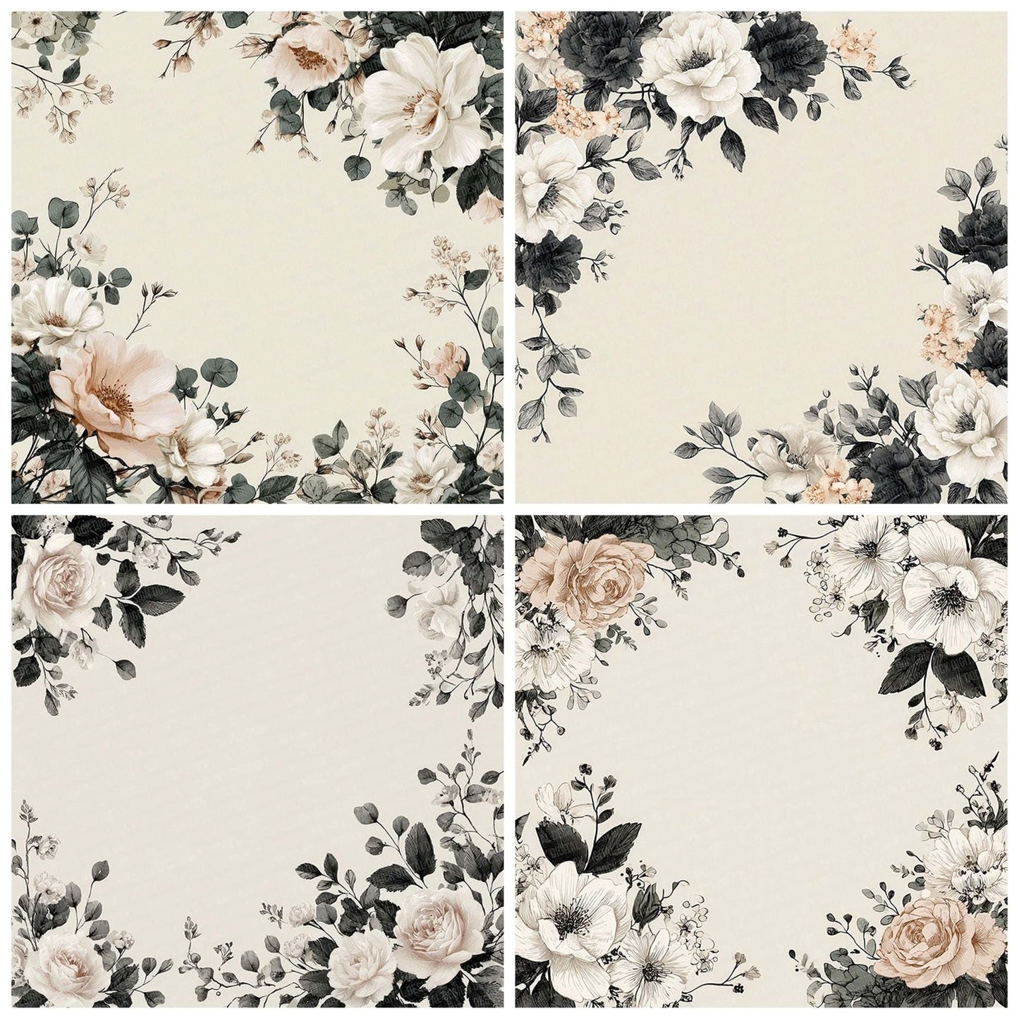 Wedding Floral Border Digital Paper Pack (DDD004392)