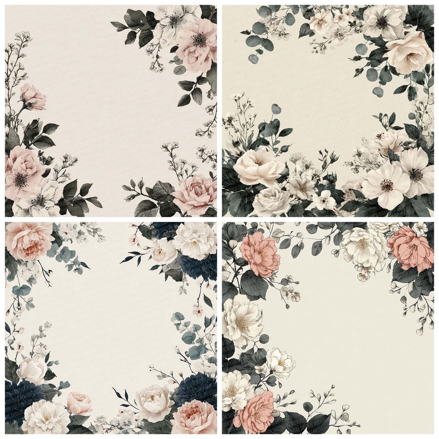 Wedding Floral Border Digital Paper Pack (DDD004392)