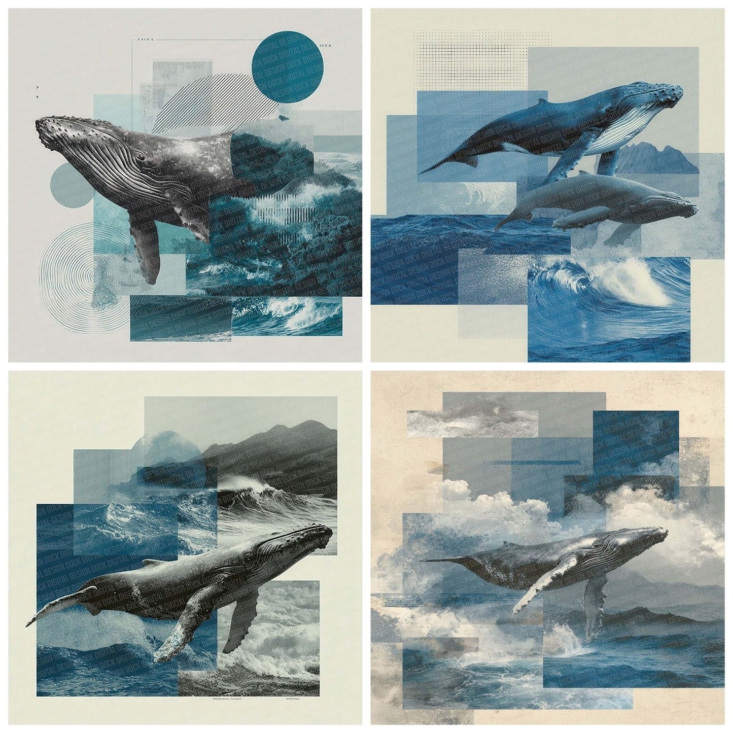Whale Ocean Moodboard Digital Paper Pack (DDD004395)