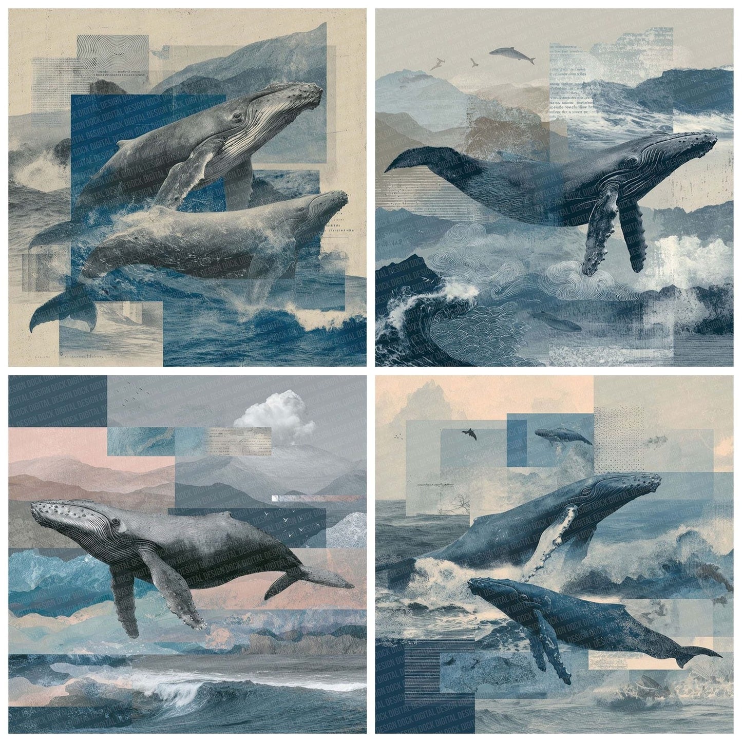 Whale Ocean Moodboard Digital Paper Pack (DDD000040)