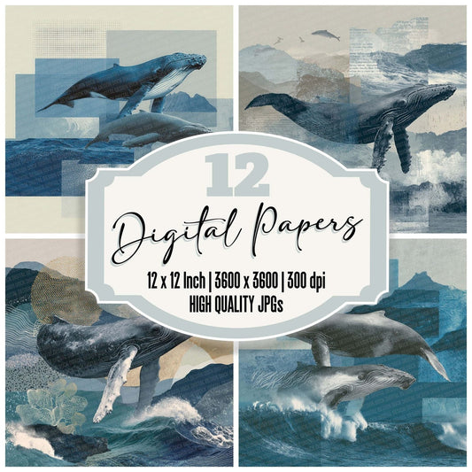 Whale Ocean Moodboard Digital Paper Pack (DDD000040)