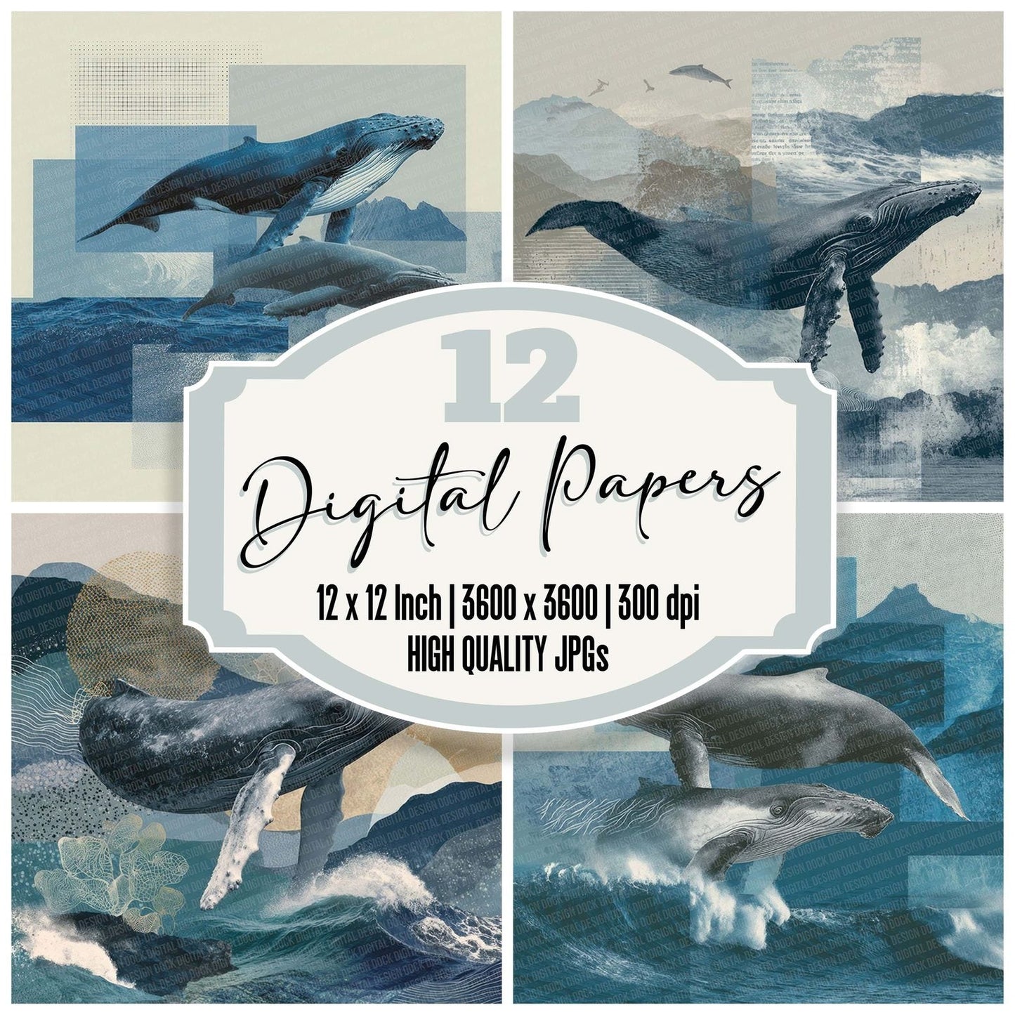 Whale Ocean Moodboard Digital Paper Pack (DDD004395)