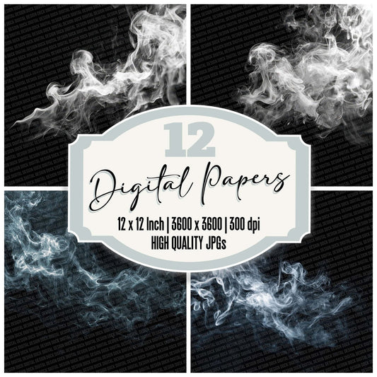 White Smoke Black Background Digital Paper Pack (DDD004409)