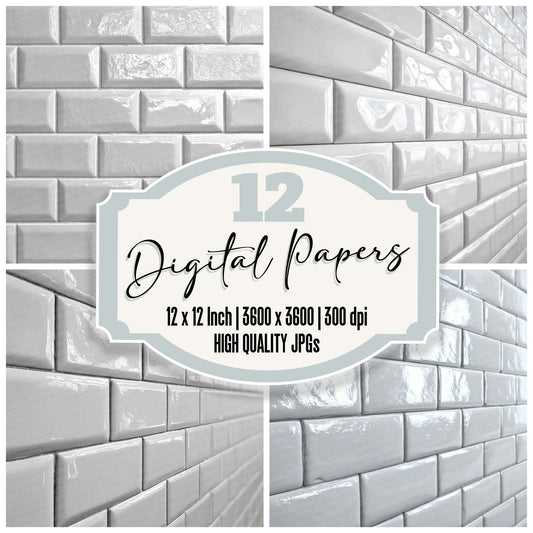 White Subway Tile Wall Digital Paper Pack (DDD004410)