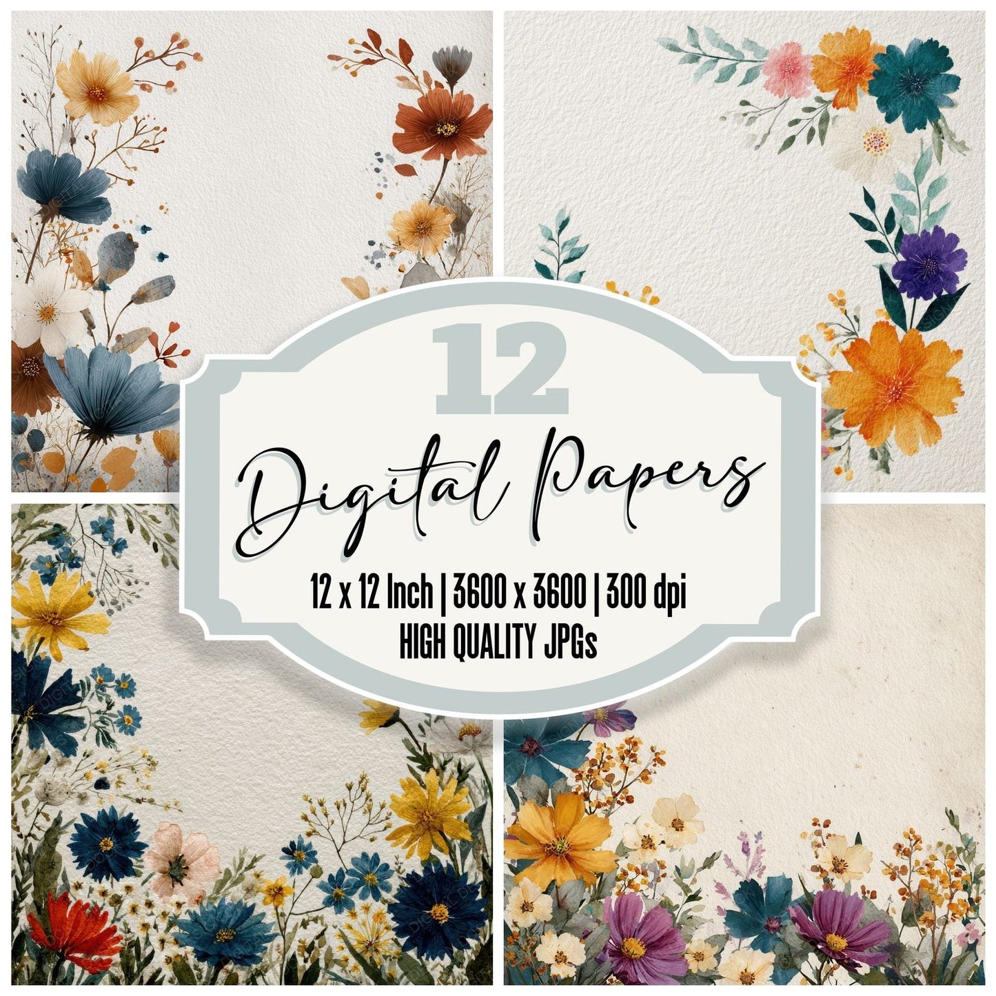 Wildflower Border Background Digital Paper Pack (DDD000055)