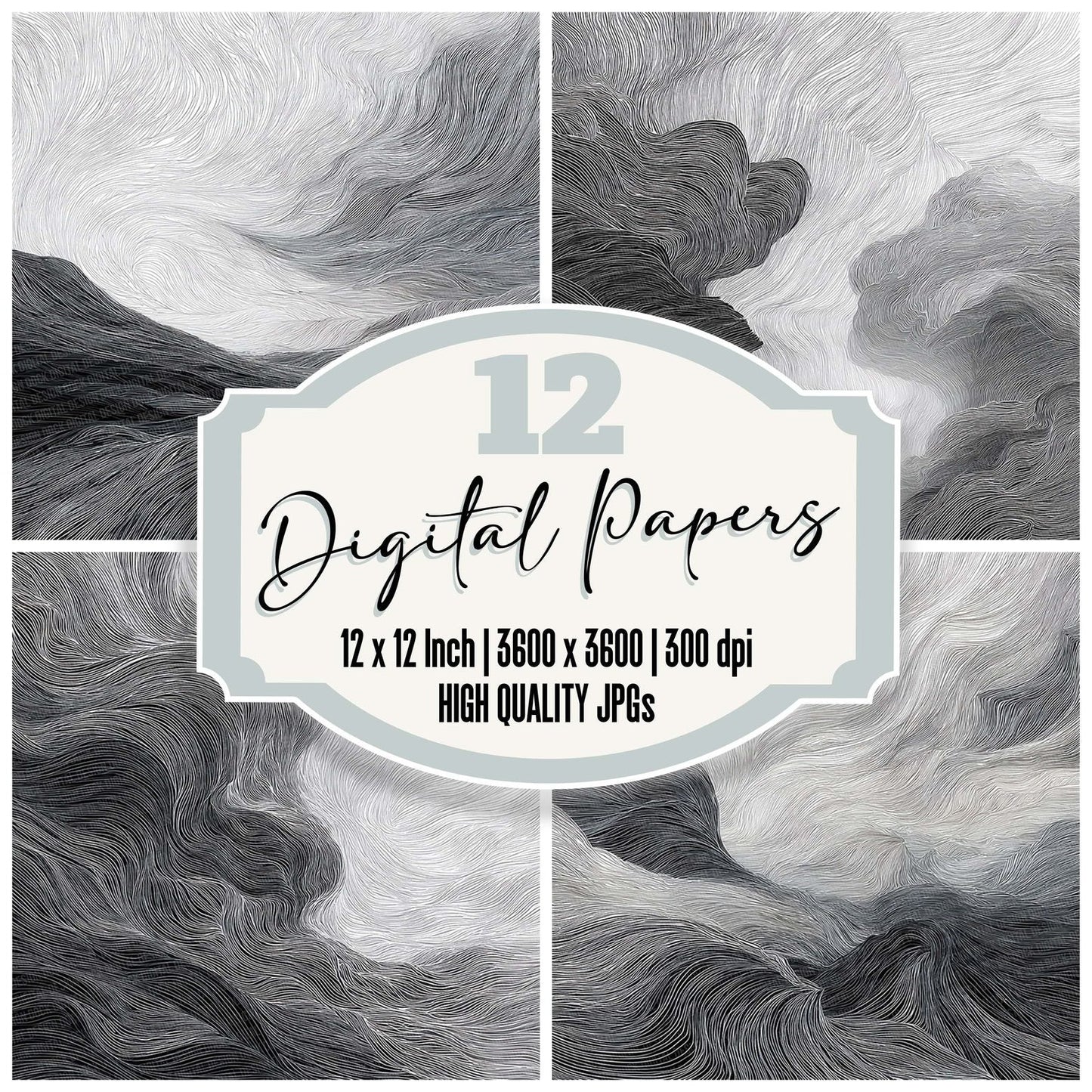 Wind Blowing Line Illustration Digital Paper Pack (DDD004432)