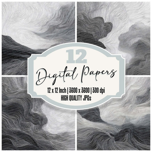 Wind Blowing Line Illustration Digital Paper Pack (DDD004432)