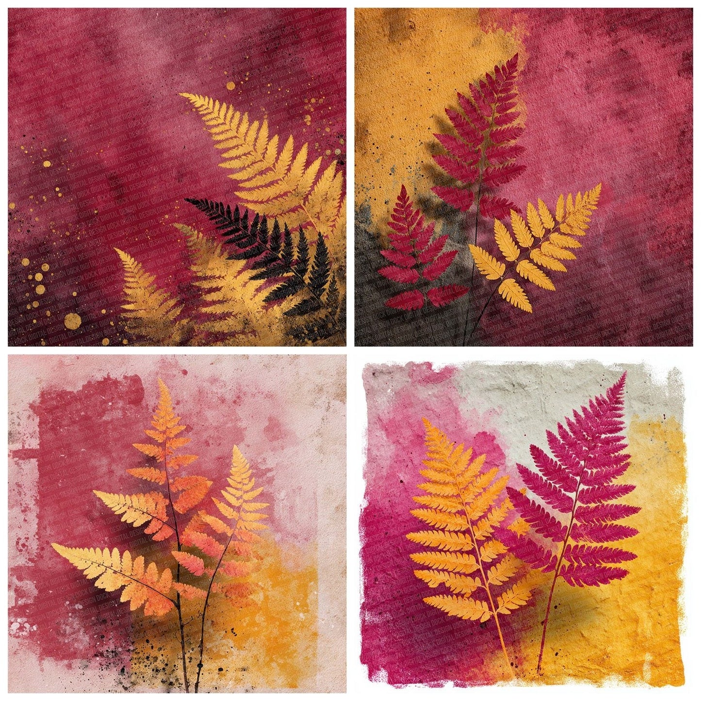Wine Mustard Autumn Fern Digital Paper Pack (DDD004436)