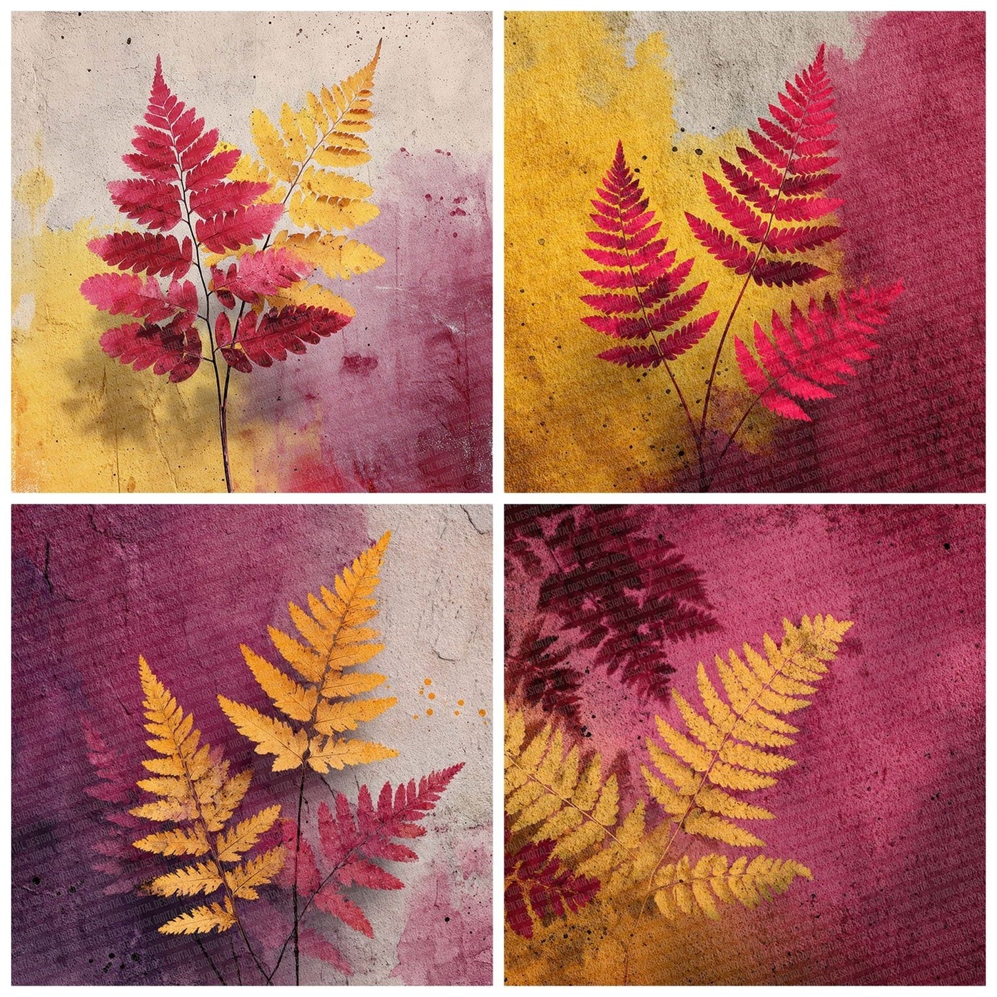 Wine Mustard Autumn Fern Digital Paper Pack (DDD004436)
