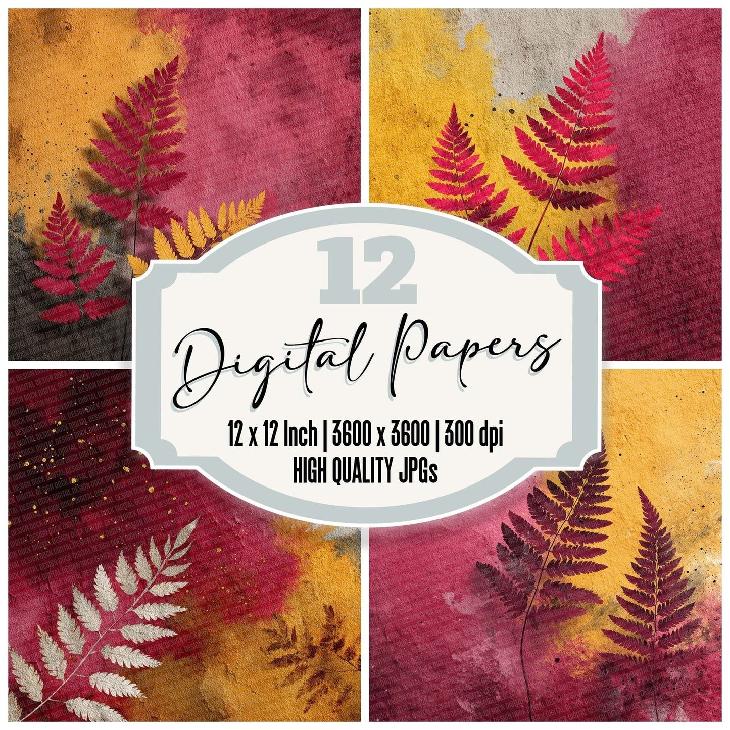 Wine Mustard Autumn Fern Digital Paper Pack (DDD004436)
