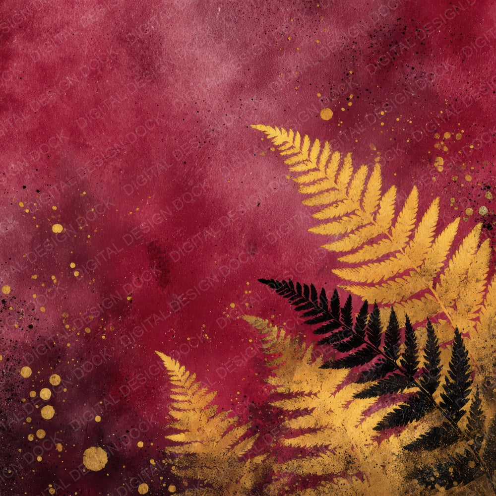 Wine Mustard Autumn Fern Digital Paper Pack (DDD004436)