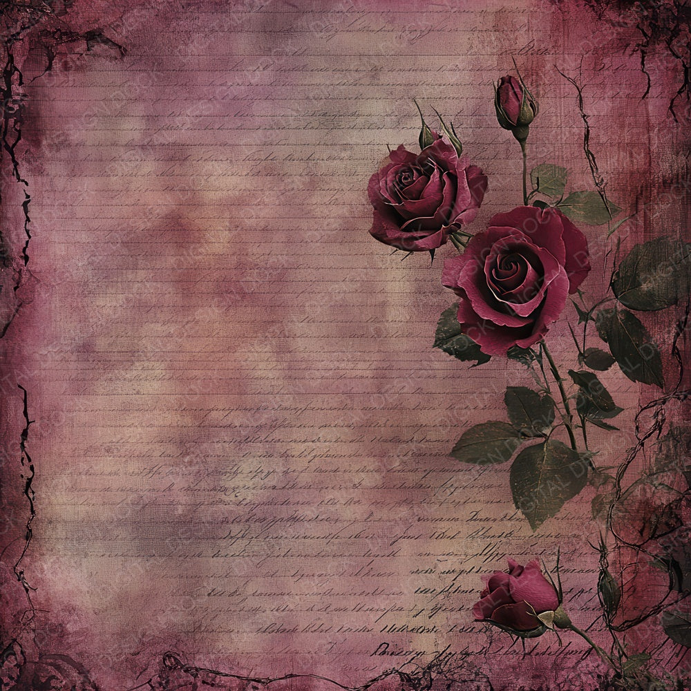 Wine Rose Letters Digital Paper Pack (DDD004437)