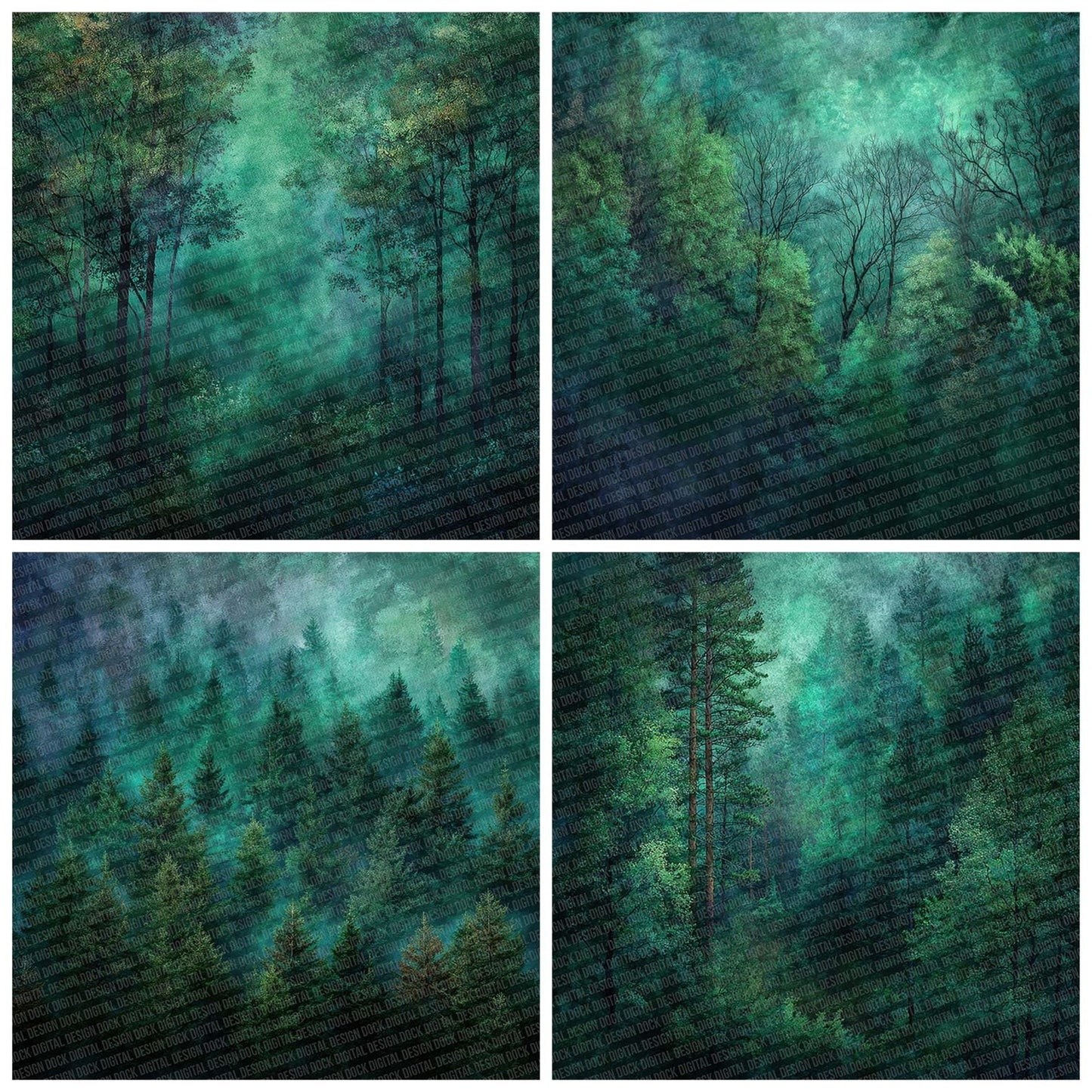 Woodland Enchanted Dark Green Forest Digital Paper Pack (DDD004465)