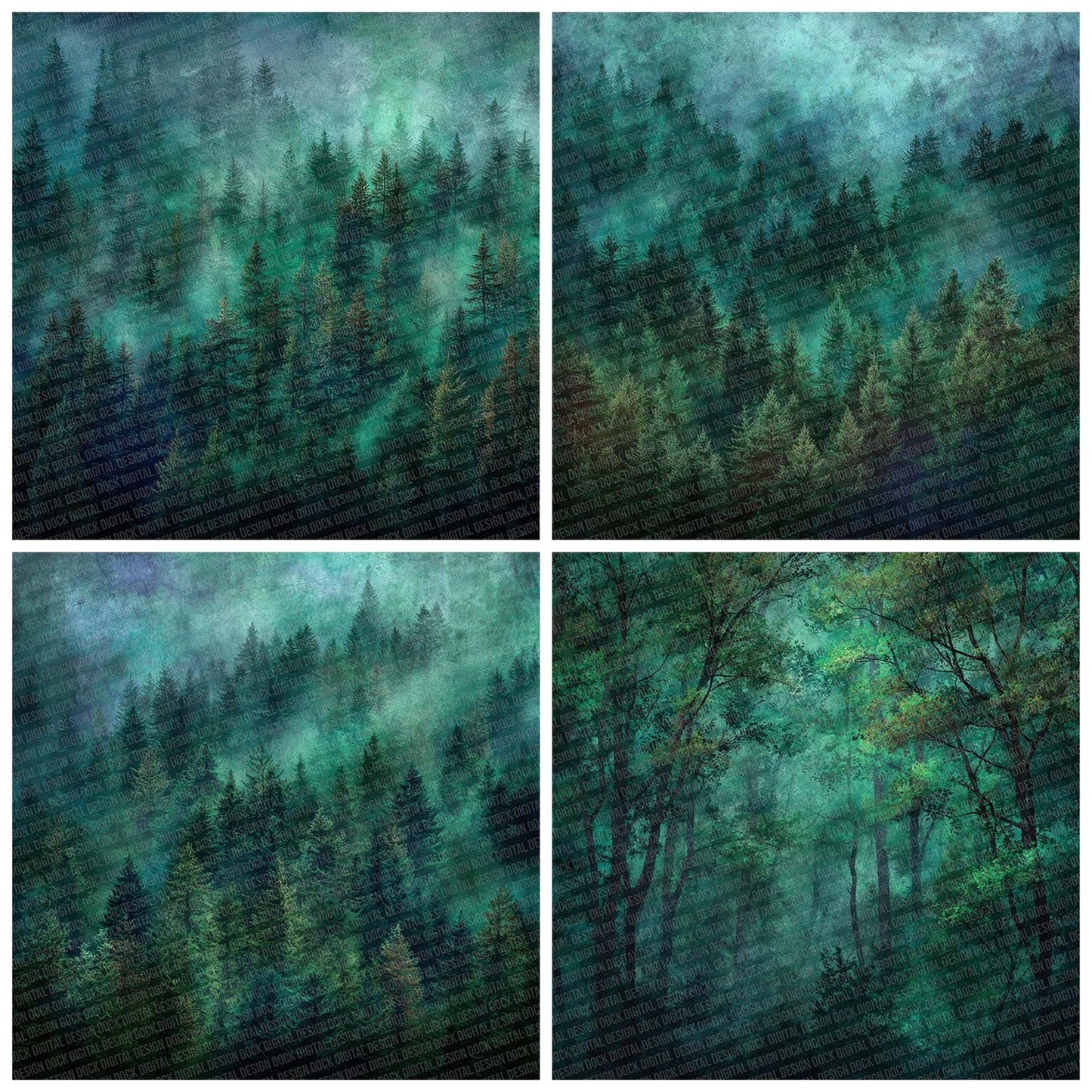 Woodland Enchanted Dark Green Forest Digital Paper Pack (DDD004465)