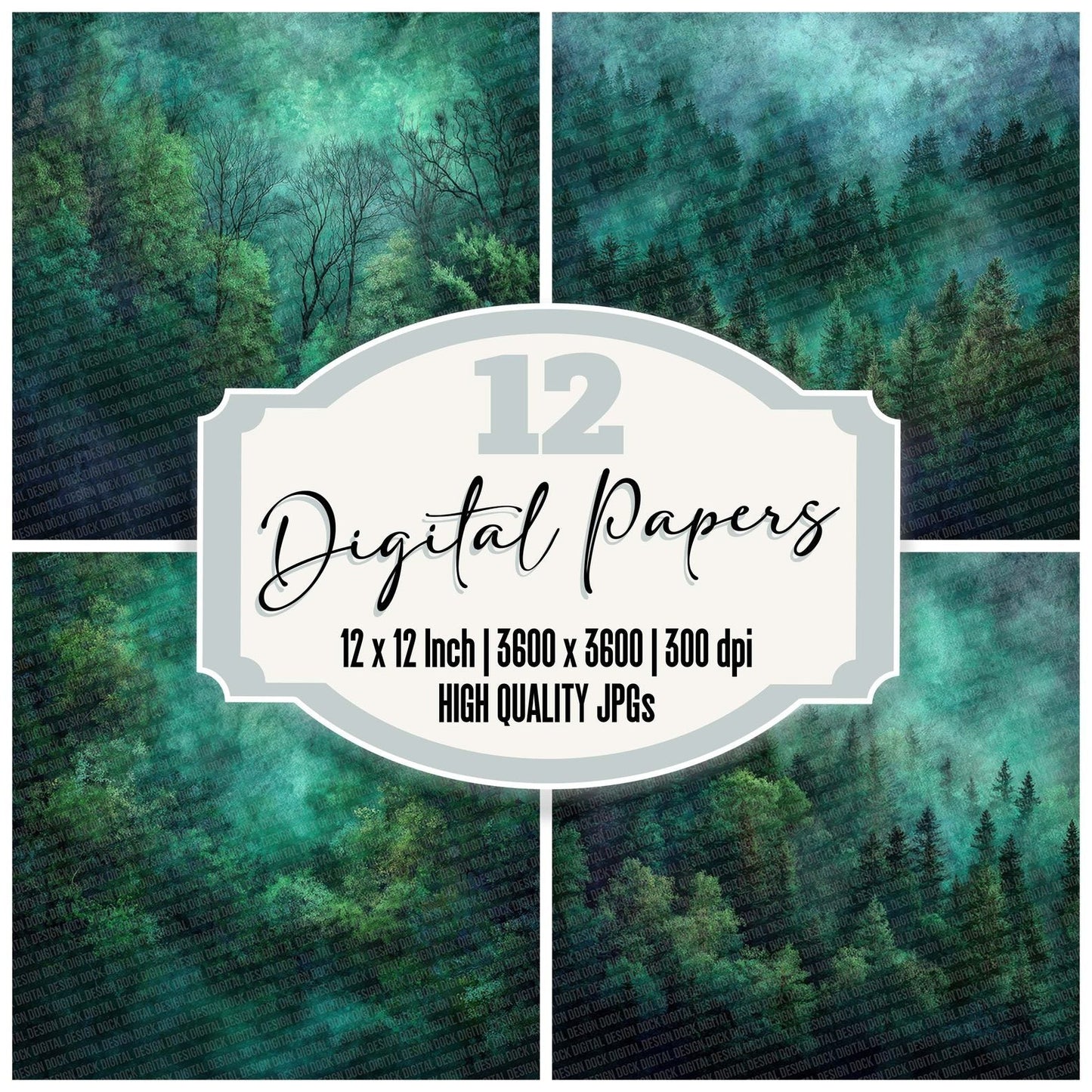 Woodland Enchanted Dark Green Forest Digital Paper Pack (DDD004465)