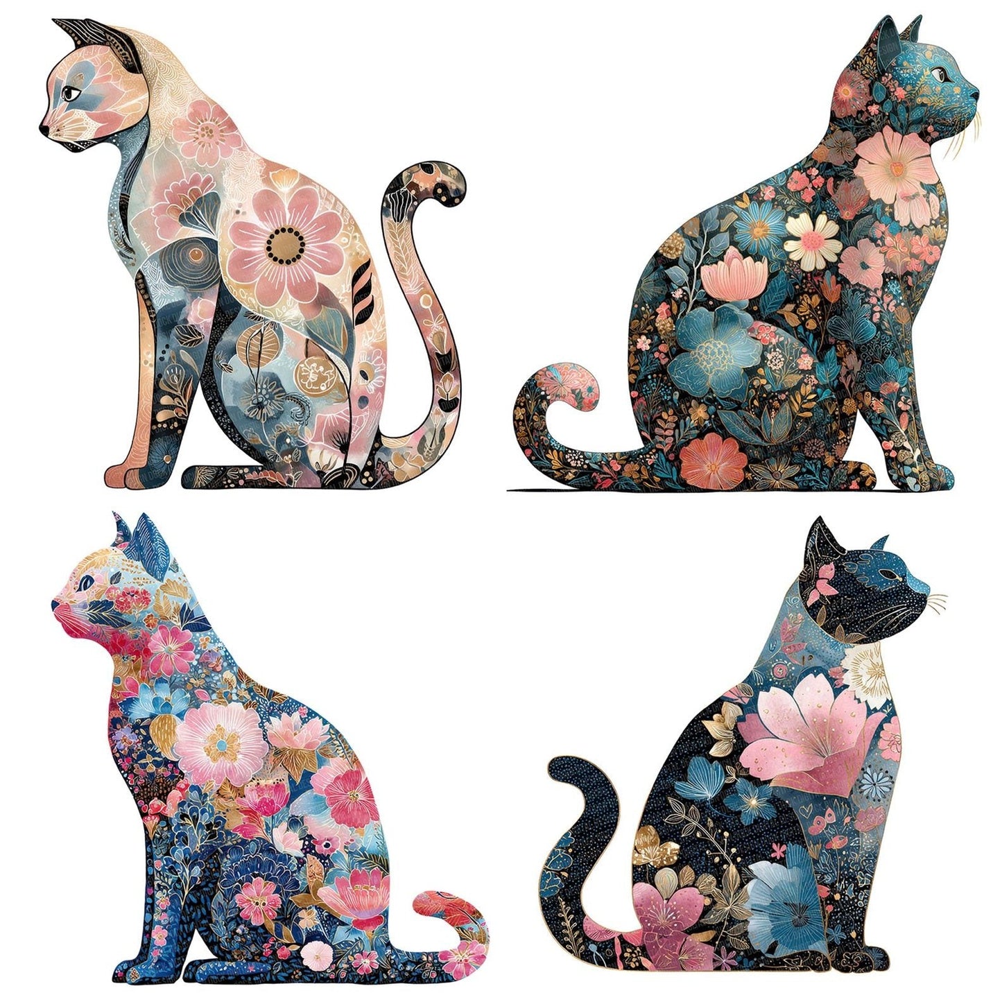 Decorative Floral Cat Clipart Set (DDD005096)