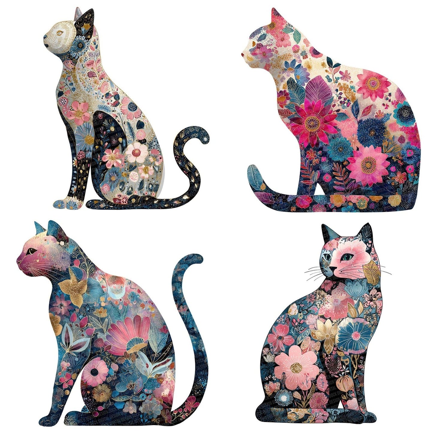Decorative Floral Cat Clipart Set (DDD005096)