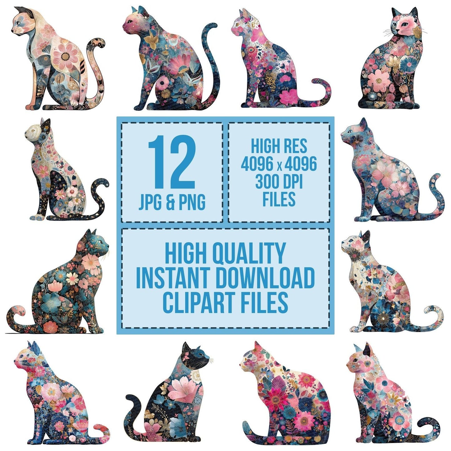 Decorative Floral Cat Clipart Set (DDD005096)
